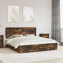 Vidaxl Konstrukcija postelje z vzglavjem Dimljeni oreh 200 x 200 cm