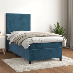Greatstore Box spring postelja z vzmetnico temno moder 90x190 cm žamet