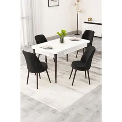 Hanah Home trpezarijski set Rax, sto na razvlačenje i 4 stolice, bela ploča, braon noge, crna tkanina Babyface