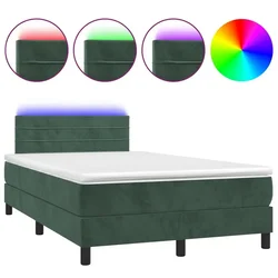 Vidaxl Box spring postelja z vzmetnico LED tem. zelena 120x200cm žamet
