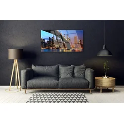 tulup.si Slika na akrilnem steklu Bridge mesto vode 100x50 cm 4 obešalnika