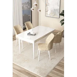 Hanah Home Set Trpezarijski sto i 4 stolice Arp, Krem-beli