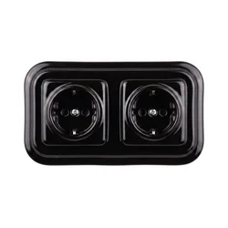 Elhard - Dvostruka keramička retro kućna utičnica sa okvirom SCHUKO 230V crna