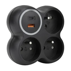 Solight P106CB-PD20 - razdelnik za utičnice 3x 15A sa USB A i C, crna