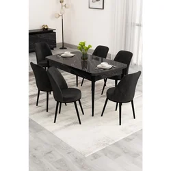 Hanah Home Nix produživi trpezarijski sto i 4 stolice, crni mermer/crna