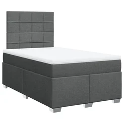Vidaxl Box spring postelja z vzmetnico temno siva 120x200 cm blago