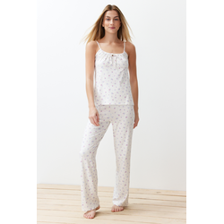 Trendyol White-Multicolor Floral String Strap Knitted Pajama Set