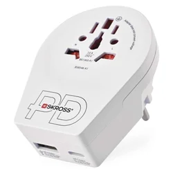 Univerzalni potovalni adapter za tujce v Srednjo Evropo, 1xUSB-C, 1xUSB-A