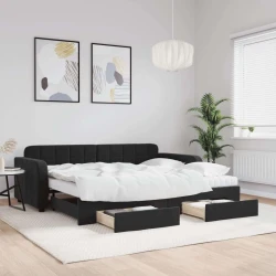 Vidaxl Izvlečna dnevna postelja s predali črna 90x190 cm žamet