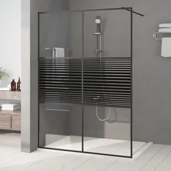 Pregrada za tuš crna 140 x 195 cm s prozirnim staklom ESG