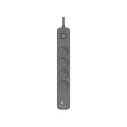 TRACER Produzni kabl 1.5m 4 uticnice sa USB I Type-C konektorom PD 20W sa prenaponskom zastitom i prekidacem grafit TRALIS47026