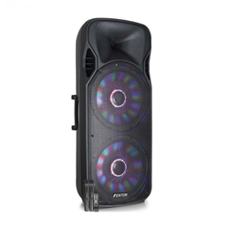 Fenton FT215LED, aktivni zvočnik, 2x15, 1600 W, BT/USB/SD/MP3/AUX, LED, 2xmikrofon, zgradba vozička (170.094)