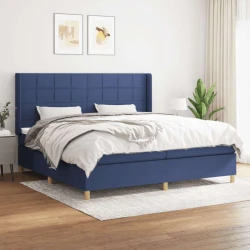 Vidaxl Box spring postelja z vzmetnico moder 200x200 cm blago