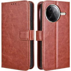 GS Ovitek za Xiaomi Poco F7 Pro, denarnica Crazy Horse, rjava