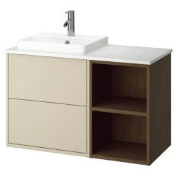 HAVBÄCK / ORRSJÖN Postolje umiv/umiv/slavina, imitacija bež/braon hrastovine/bela im. mermera, 102x49x71 cm