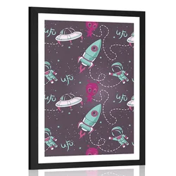 Plakat s paspartujem prijazni Vesoljček - 20x30 silver