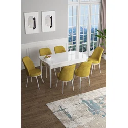 Hanah Home Set Trpezarijski sto i 6 stolica Han, Žuto-beli