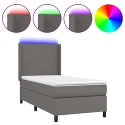 Vidaxl Box spring postelja z vzmetnico LED siva 80x200 cm umetno usnje