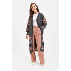 Trendyol Anthracite Jacquard Long Knitwear Cardigan