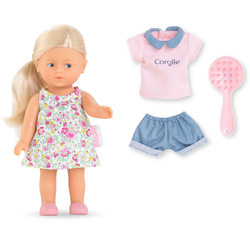 Punčka Rosy Mini World Set Mini Corolline Corolle s plavimi lasmi in modrimi očmi in oblačilom 3 dodatki 20 cm