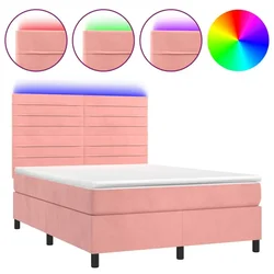Vidaxl Box spring postelja z vzmetnico LED roza 140x190 cm žamet
