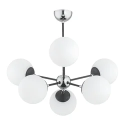 Mitea M11094-6 luster sa 6 belih staklenih kugli, hrom-crni, 6xE27