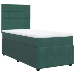 Vidaxl Box spring postelja z vzmetnico temno zelena 100x200 cm žamet