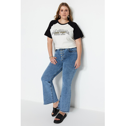 Trendyol Curve Ecru Color Block Printed Knitted T-shirt
