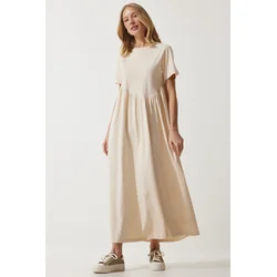Happiness Istanbul Womens Vanilla Gathered Long Knitted Dress