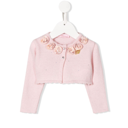 Miss Blumarine - rose detail cardigan - kids - Pink