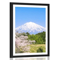 Plakat s paspartujem vulkan Fuji - 60x90 silver