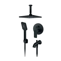 Rosan S.2 BLACK Uzidna baterija sa izlivom i plafonskim tušem 210x210mm i ručnim tušem