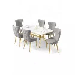 HANAH HOME Rasklopivi trpezarijski sto i stolice (7 delova) Esla White Marble Gold Grey