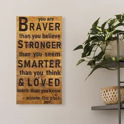 Aberto Design Zidna dekoracija Braver Stronger Smarter Loved, 30x3x58 cm, Smeđe boje