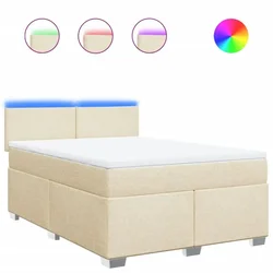 Vidaxl Box spring postelja z vzmetnico krem 140x190 cm blago