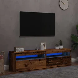 2-dijelni TV ormarić s LED svjetlima od starog drveta