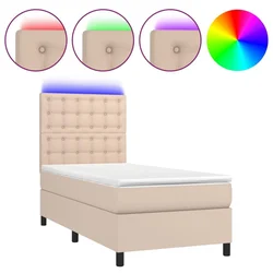 Krevet box spring madrac LED cappuccino 90x200cm umjetna koža