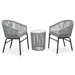 3-dijelni bistro set od PE ratana s jastucima sivi