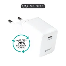 eSTUFF INFINITE polnilnik USB-C PD 60W GaN EU, bel, AVS, 98% recikl. plastika