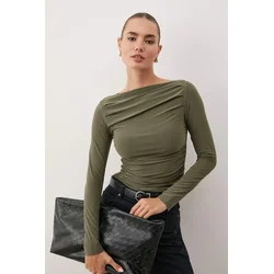 Trendyol Milla ženska bluza Twoaw25Bz00109, maslinasta