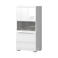 JELA VITRINA V60-1KS/PN - kolekcija Piano - Bela lak/Kristalno Bela HG Lak - 60x123x40 cm