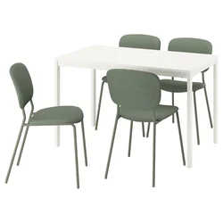 VIHALS / VIHALS Sto i 4 stolice, bela/zelena Tibbleby sivozelena, 120/180x74 cm