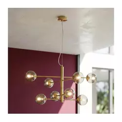 Ondaluce - Luster na sajli ELISEO 8xE14/10W/230V prečnik 97 cm zlatna/dimljena bež