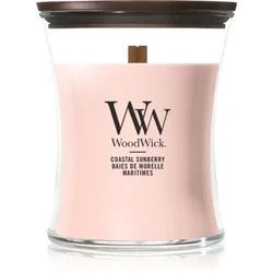 Woodwick Coastal Sunberry dišeča sveča z lesenim stenjem 275 g