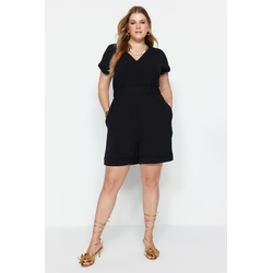 Trendyol Curve Black Woven V-Neck Jumpsuit