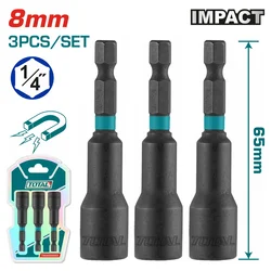 TOTAL 3-delni set udarnih magnetnih usadnih nastavaka HEX 8mm, dužina 65mm