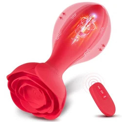 SuperLove Inflatable Rose Vibrating Butt Plug with Remote Red
