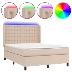 Vidaxl Box spring postelja z vzmetnico LED kapučino 140x190 cm