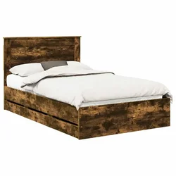 Vidaxl Konstrukcija postelje s predalom Dimljeni oreh 135 x 190 cm