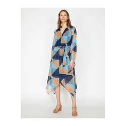 Koton Womens Navy Blue Patterned Dress
